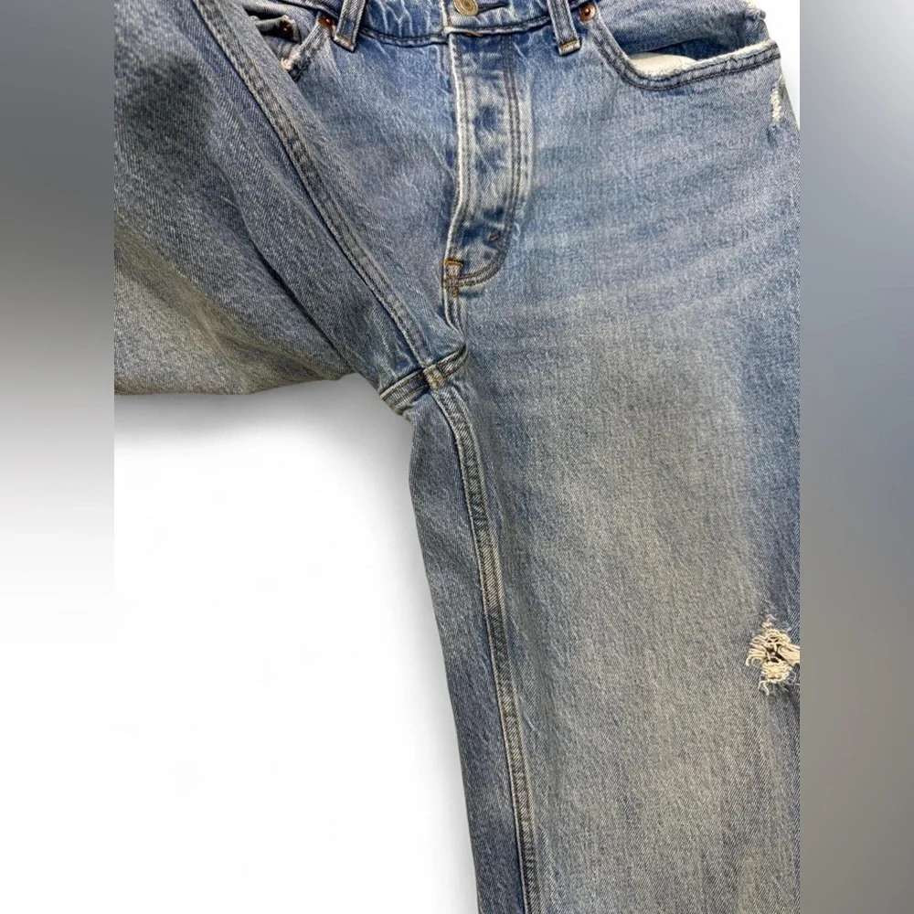 Abercrombie & Fitch The Dad High Rise Distressed Straight Leg Jeans 28/6R